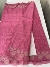 Semi Soft Organza saree with thread work and applique borders - MCW666 Pink
