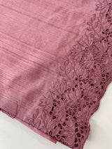Blended tussar saree with cutwork - OnionPink