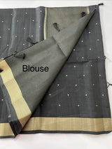 Tussar mix Semi silk saree with small buttas MSS8930 (black)
