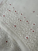 Kota Moonga checks saree with embriodery MSH279 (3)- White to Red