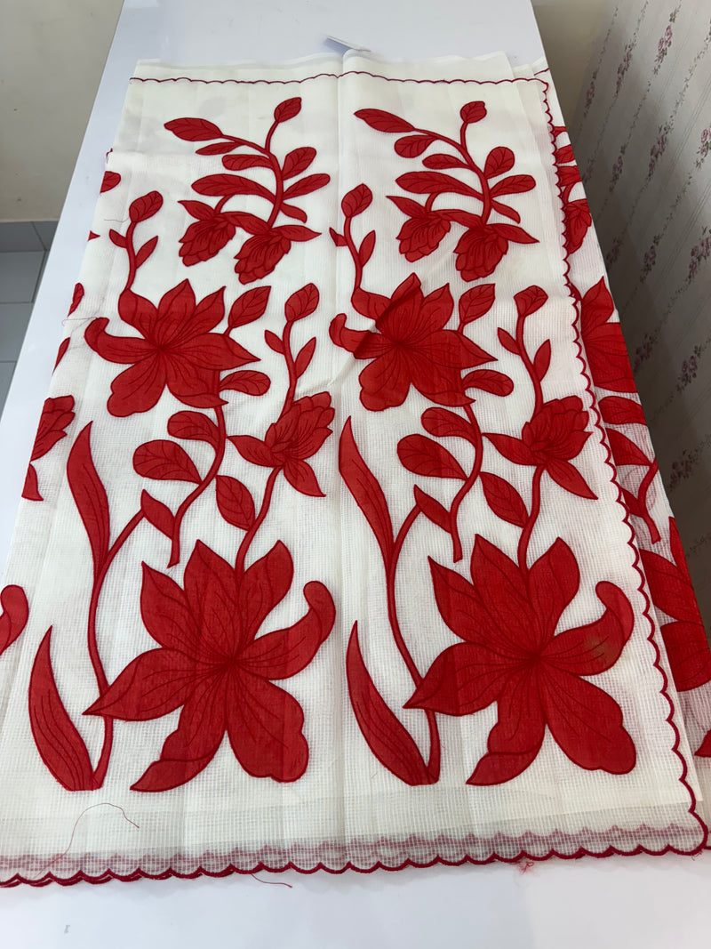 NetKota Applique work saree   -MSH998 White & Red