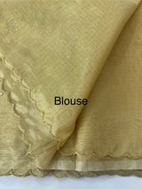 Tissue silk saree with mirror work and scalloped border MTSS432- DuskyYellow
