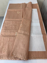 Tissue silk saree with foil work and cutdana scalloped border  MTSS432 - Peach