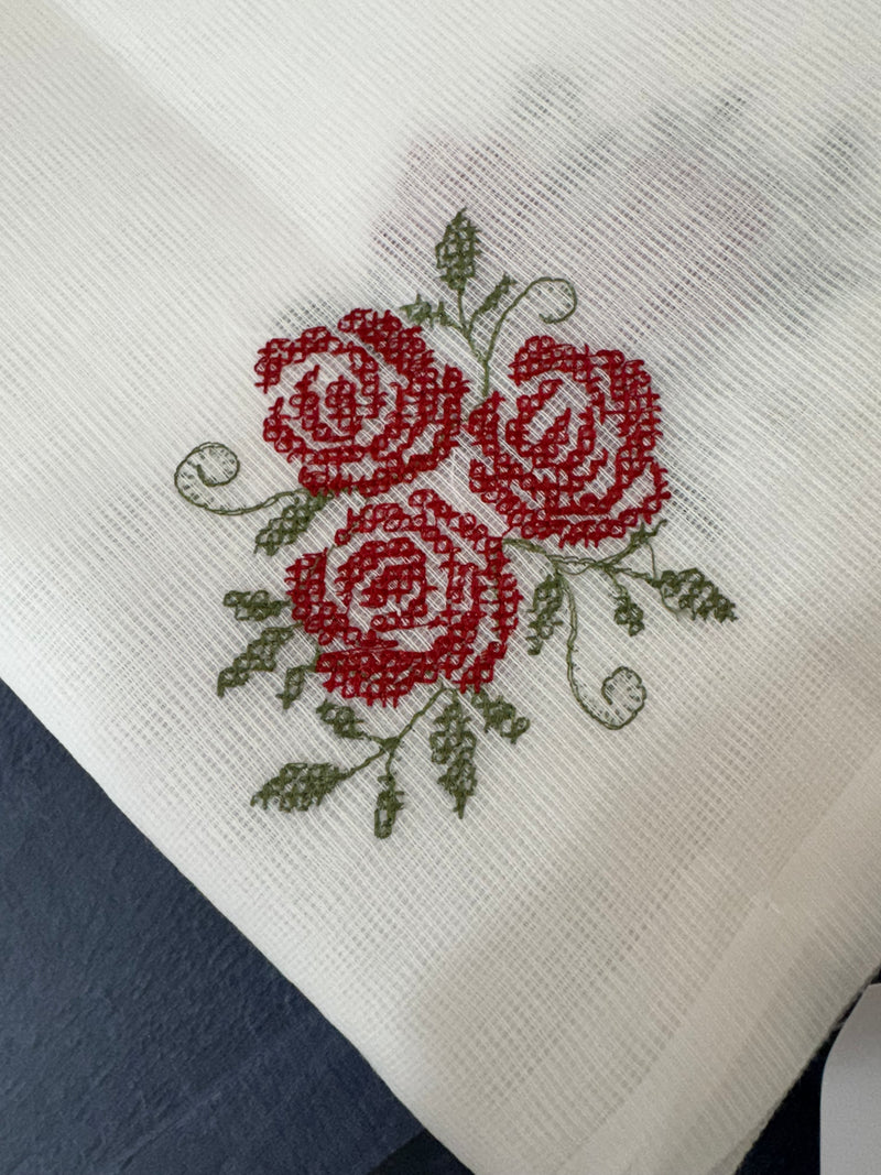 Supernet saree with cross stitch embroidery MCJ874 white & Red