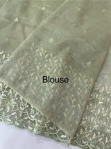 Glassy tissue organza saree with embroidery FKSF133- DustyGreen