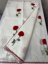 Lightweight Kota Moonga checks saree with applique work MSH287 - White to Red