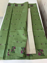 Crushed Matka Blended Tussar silk saree with embroidery MS4890- Green