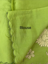 Malai chanderi saree with applique work MSM6201 LeafGreen