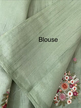 Blended tussar silk saree with embroidery- MS1072 DuskyGreen