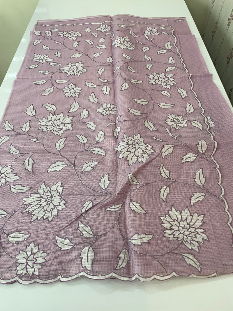 Soft kota silk saree with applique work MS14410 DuskyLavender
