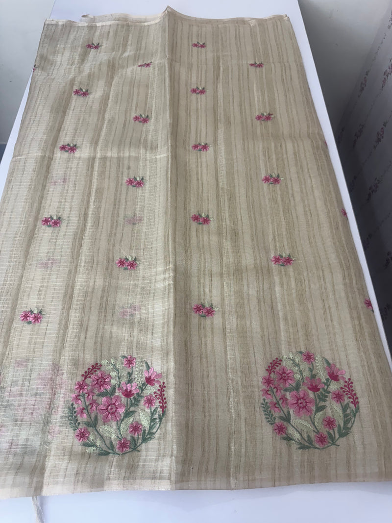 Blended tissue tussar saree with embriodery - MS8945