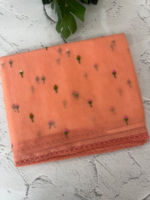 Kota checks saree with embroidery MS7679 (1) DarkPeach