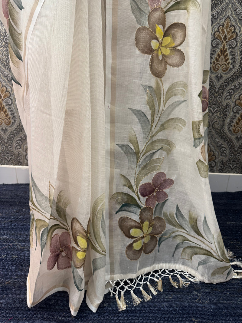 Handpainted Chanderi tissue silk saree MS78944