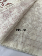 Mul chanderi applique work saree  MSH132 - Offwhite & Red