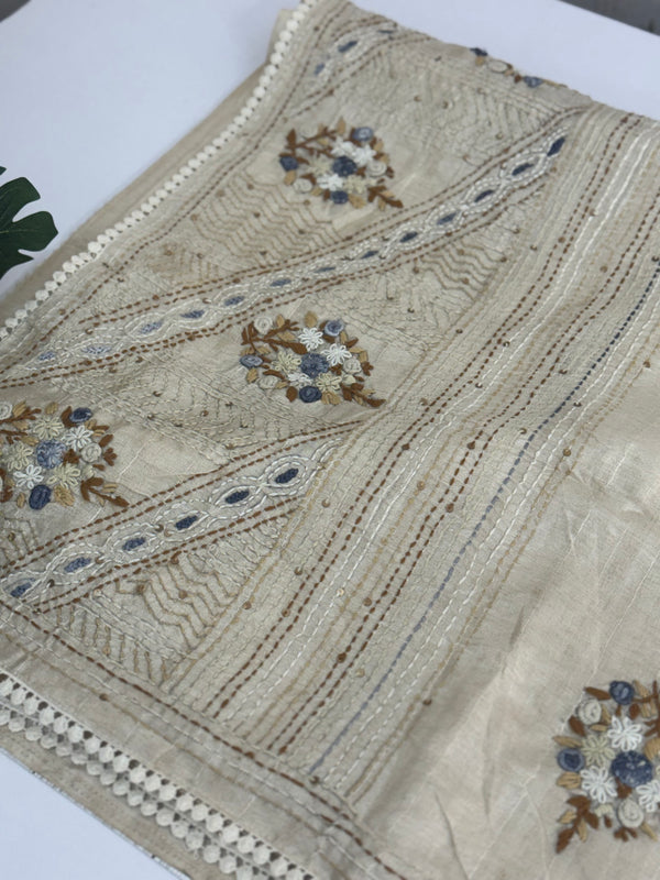 Handworked Blended tussar silk saree MS90543