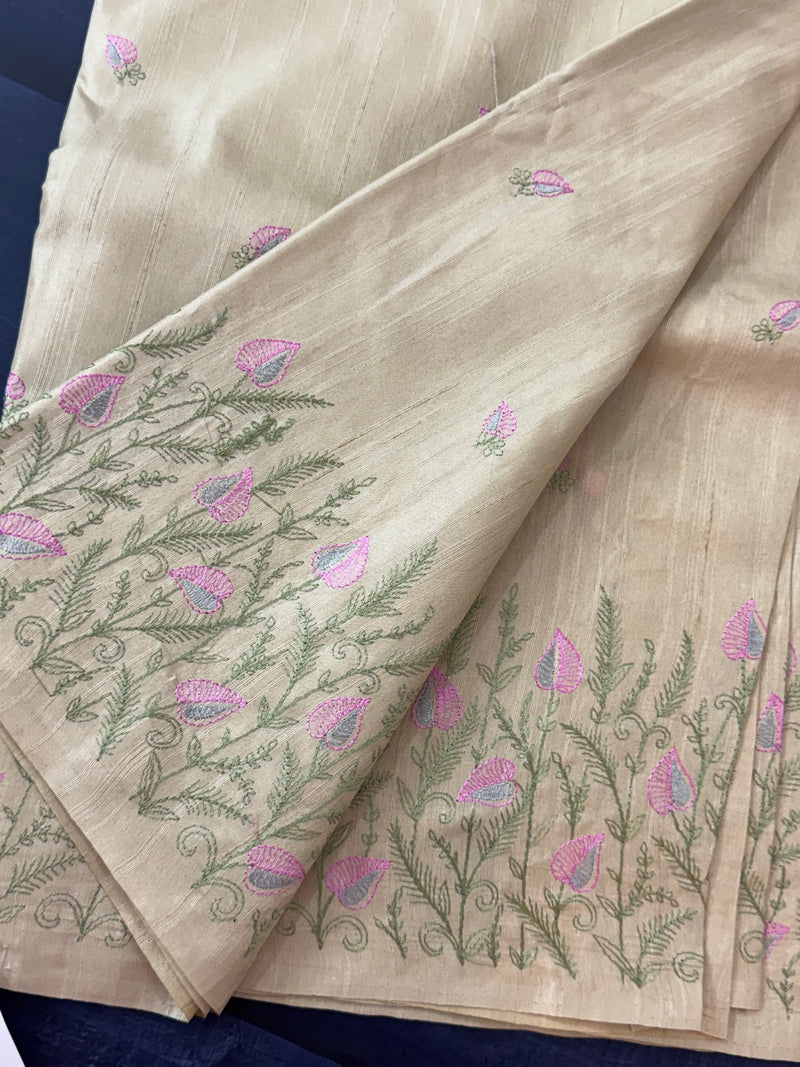 Crepe semi tussar silk saree with embroidery - SEFNCCM