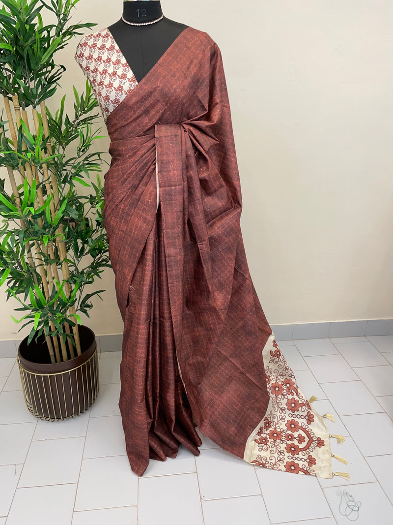 Semi silk saree with designer pallu & blouse MSDS214 Maroon