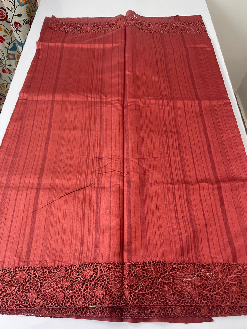 Crepe semi tussar saree with heavy Cutwork on pallu - MSS651 BRICK