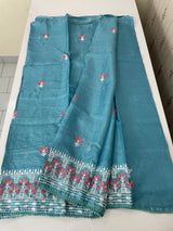 Soft kota checks saree with embroidery - MS7645 Blue