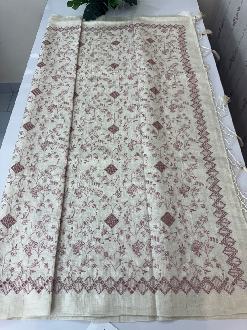 Jute tussar silk saree with cutwork & embroidery MS40414