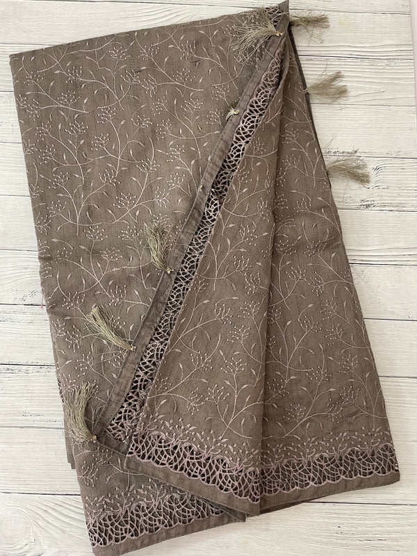 Cutwork Blended Jute - tussar saree MTS9079