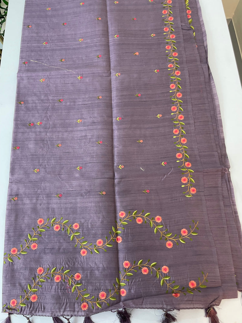 Blended tussar silk saree with embroidery SNFNRCY Mauve