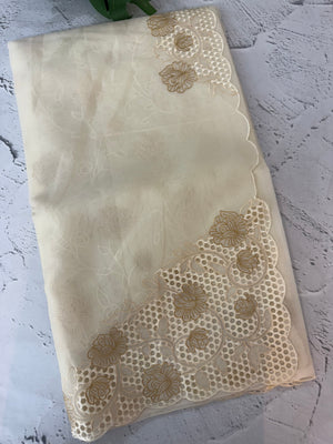 Viscose Organza saree with cutwork borders-MSH262 Ivory