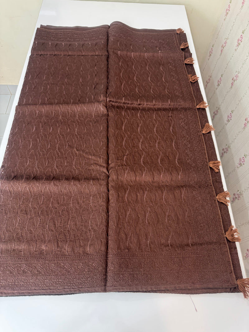 Blended tussar saree with thread work MTS9078 - DarkBrown