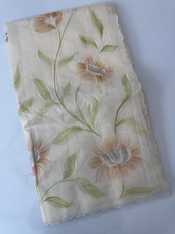 Supernet saree with embroidery and handpainting MSH104- PastelBeige