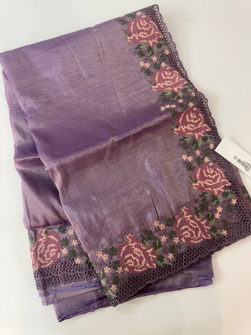 Crush Organza cutwork & embroidery saree MS7544 - Mauve