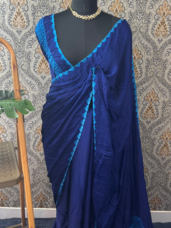 Shibori printed crushed modal silk saree - MHKG25