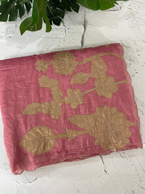 Soft crush Organza saree with embroidery and applique work MS14764
