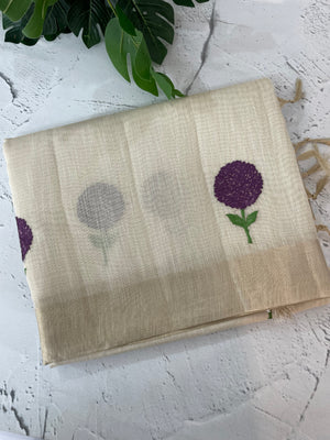 Tissue linen saree with embroidery MSL845