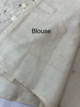 Blended tussar saree with embriodery - MS8665 Cream