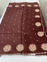 Kota checks saree with embroidery MS7645 Coffee
