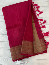 Jute silk saree with antique zari weaving MJL399- PinkRed