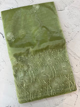 Glass tissue organza saree with embroidery MSF121 DustyGreen(3)