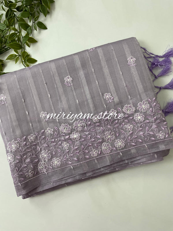 Jute Organza saree with embroidery MJOS131 Lavender