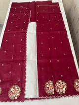 Blended tussar silk saree with embroidery- MS1072 Cranberry