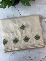 Blended soft tussar silk saree MS90543- Cream