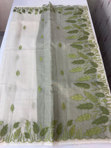 Tissue silk saree with zari checks and applique work  MSH105- Offwhite to Green