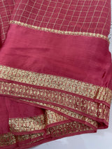 Crepe chiffon georgette saree with checks MS40097 DUSTYPEACH