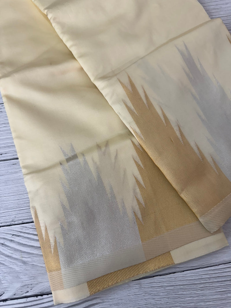 Semi silk saree with temple borders - Cream