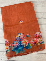 Digital printed semi Linen Saree MLS711- OrangePeach
