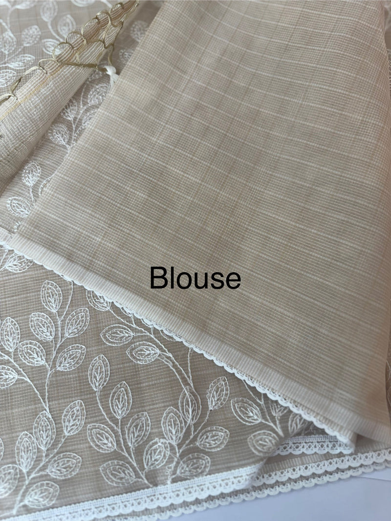 Kota cotton silk embriodery saree MS1455- Beige