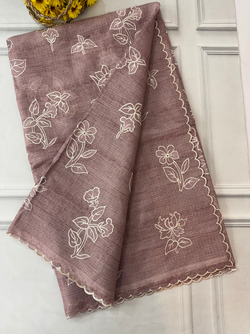 Soft kota silk saree with embroidery and scalloped border MS14983