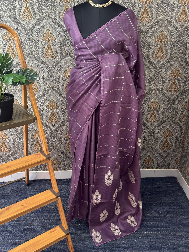 Soft kota silk saree with embriodery MS14809- DarkMauve
