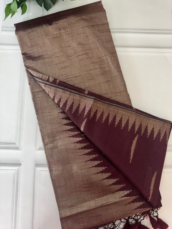 Semi silk saree with temple border MSSF147 - MaroonWine