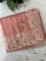 Soft crush Organza saree with embroidery and applique work MS14764 Peach
