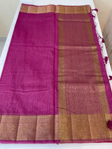 Jute silk saree with antique zari weaving MJL399- DarkOnion